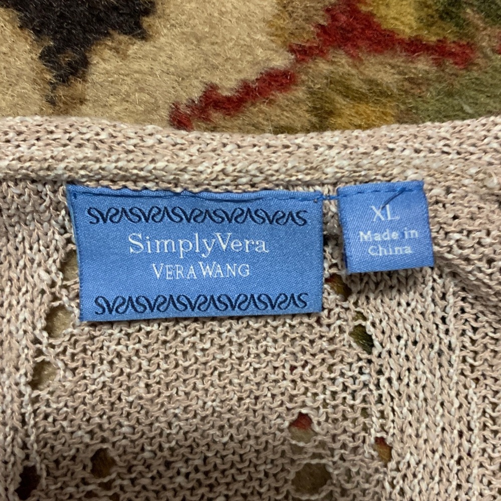 Simply Vera by Vera Wang Taupe Crochet Knit Sweater Women's Size XL - Picture 5 of 6